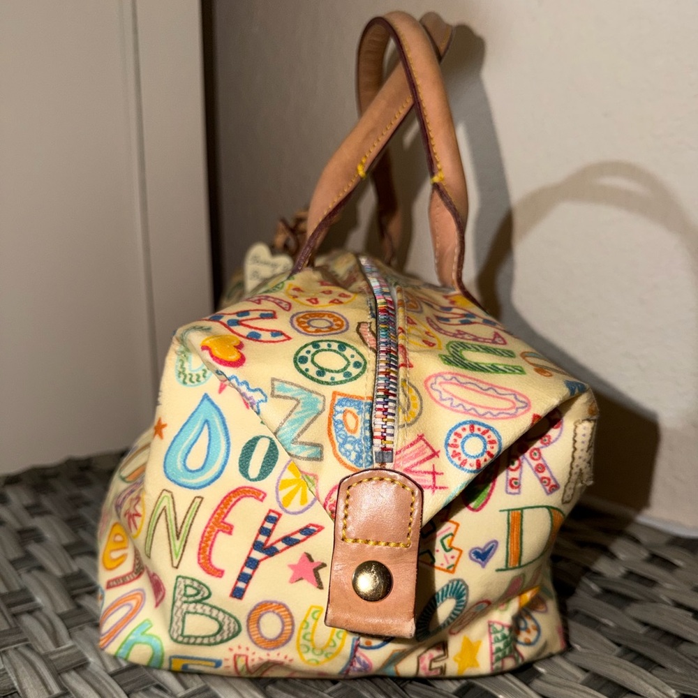 Dooney & Bourke Alphabet Print Satchel Cream Multicolor Leather Trim - Picture 7 of 16